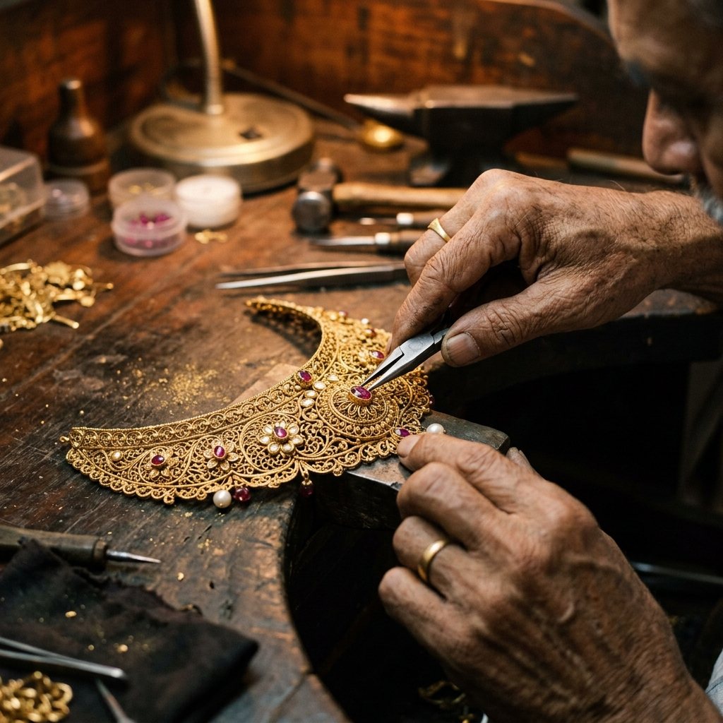 Master Jeweller Crafting Pazheri Gold Jewellery